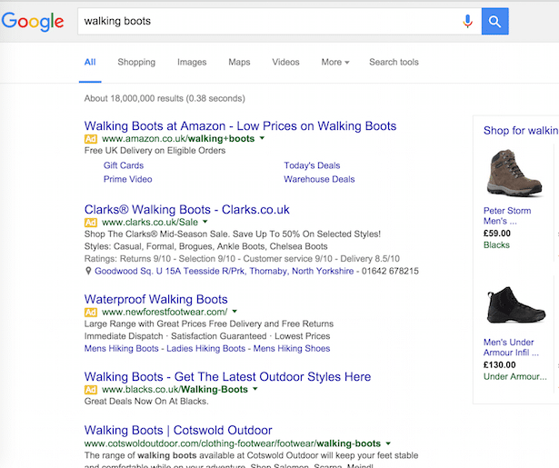 resultats chaussures de marche adwords